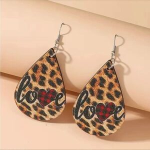 Cheetah‎ Love Wooden Teardrop Earrings